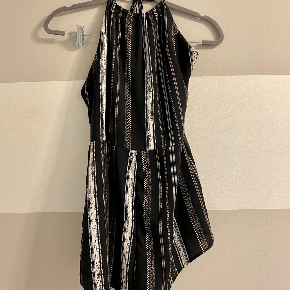 Black stripe halter romper